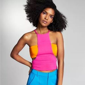 Zerina Akers Cut-Out Knit Halter Tank Top
